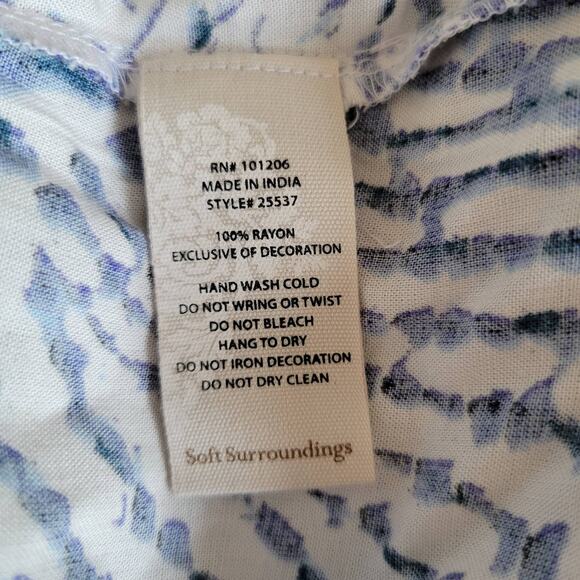 Soft Surroundings South Beach Tunic Beaded Lace Up Blue White Women Large - Picture 14 of 15